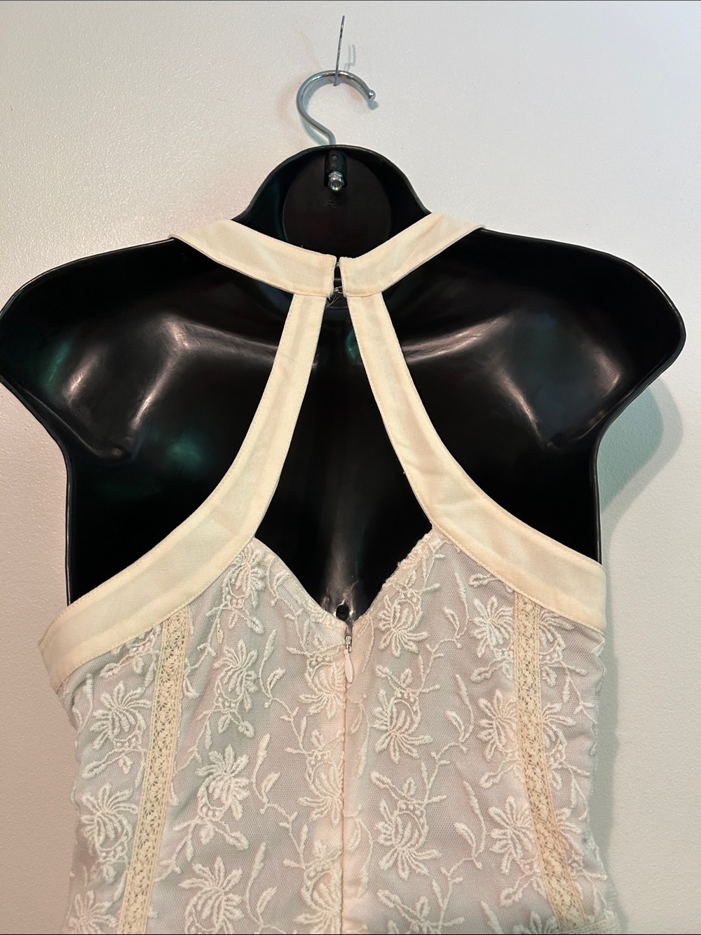 American Eagle Outfitters Lace Overlay Mini Dress in Cream, Zip, Straps Size 6 - Picture 4 of 6